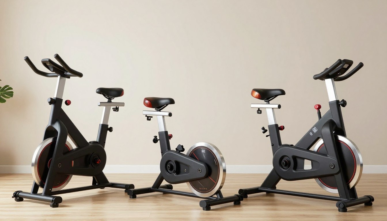 Różne rodzaje rowerów stacjonarnych: pionowy, poziomy i spinningowy