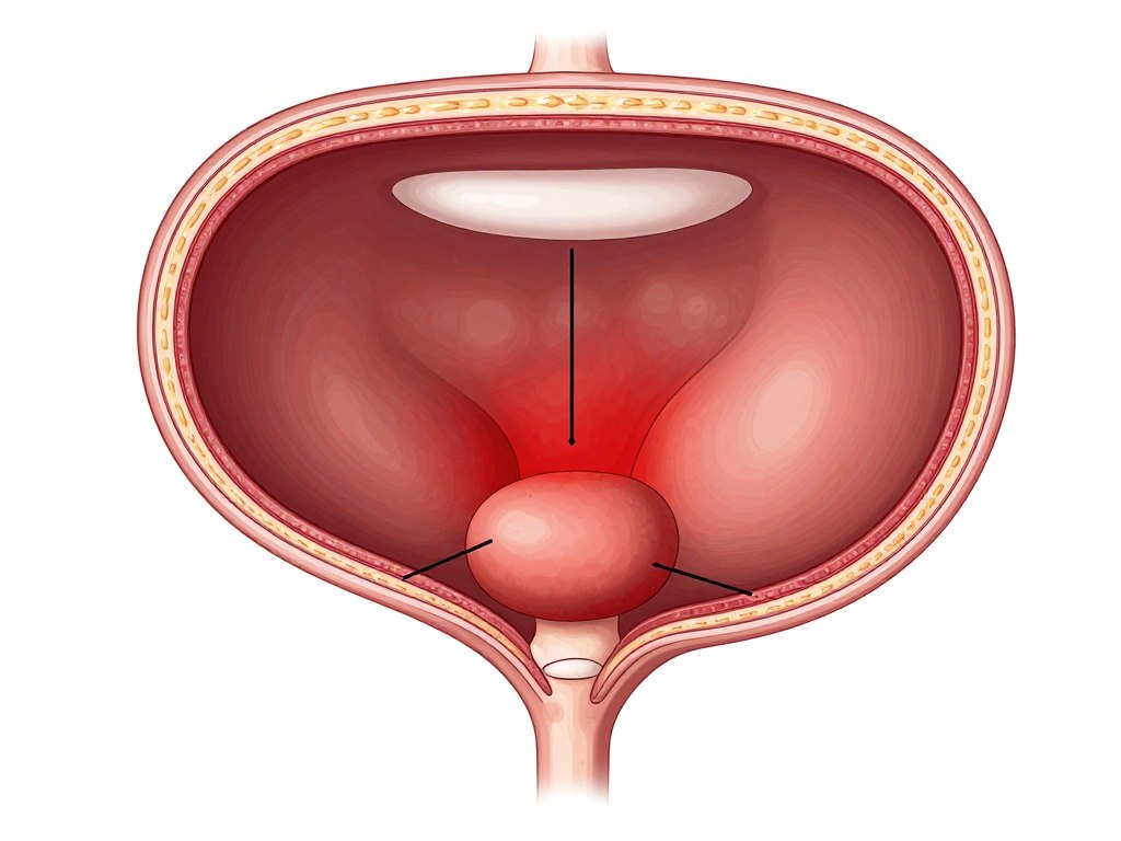 Schemat anatomiczny prostaty z zaznaczonym stanem zapalnym