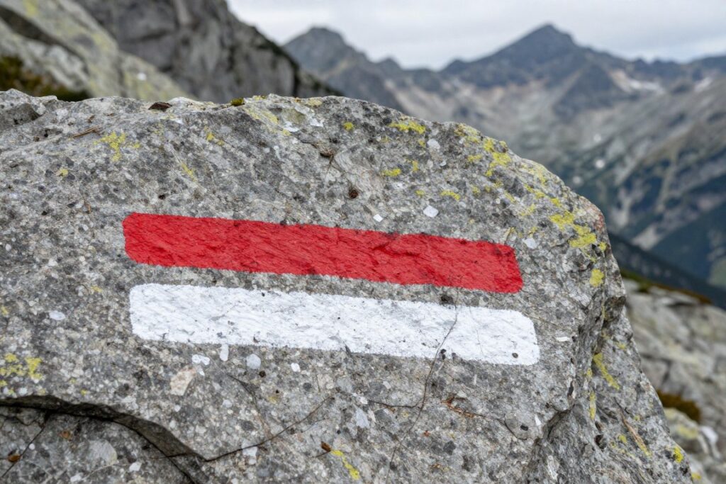 Czerwony szlak w Tatrach - oznaczenia na skałach Czerwony szlak w Tatrach - oznaczenia na skałach