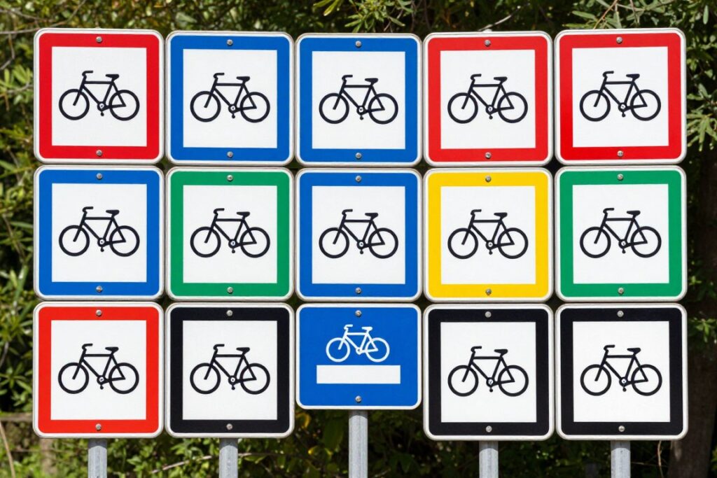 Oznaczenia szlaków rowerowych - różne kolory Oznaczenia szlaków rowerowych - różne kolory