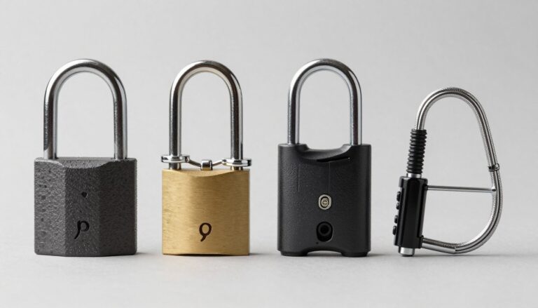 Różne rodzaje zapięć rowerowych: U-lock, łańcuch, zapięcie składane i linka