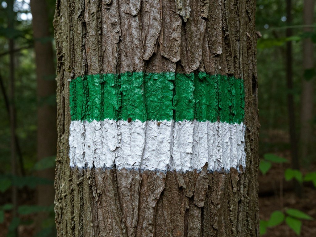 Zielony szlak turystyczny - oznaczenie na drzewie Zielony szlak turystyczny - oznaczenie na drzewie