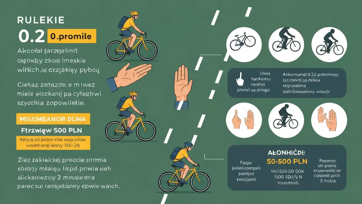 Infografika: limity promila dla rowerzystów - 0.2 vs 0.5 promila, kary i przepisy