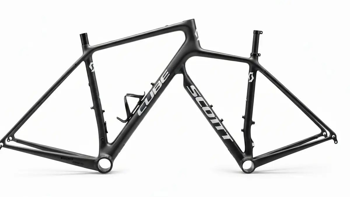 Porównanie dwóch rowerów szosowych - jeden marki Cube, drugi Scott, obok siebie na białym tle