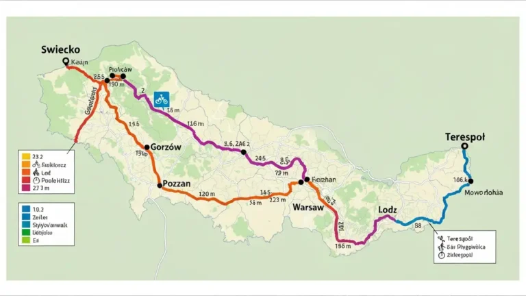 Mapa Eurovelo 2 w Polsce - trasa od Świecka do Terespola z zaznaczeniem głównych miast i etapów
