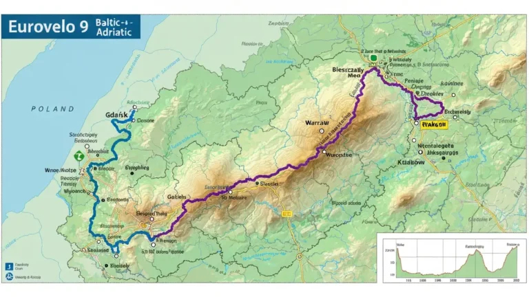 Mapa Eurovelo 9 Bursztynowego Szlaku przez Polskę od Gdańska do Bieszczad