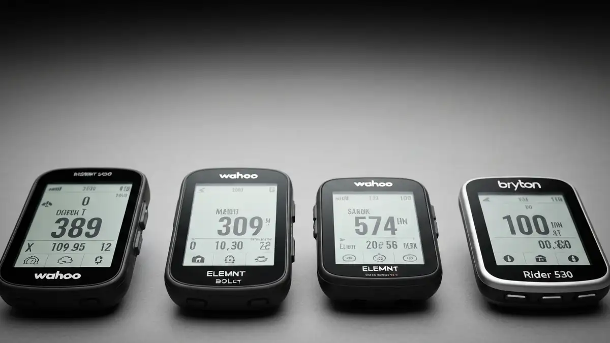 Porównanie trzech liczników rowerowych GPS: Garmin Edge 530, Garmin Edge 830 i Wahoo Elemnt Bolt na biurku