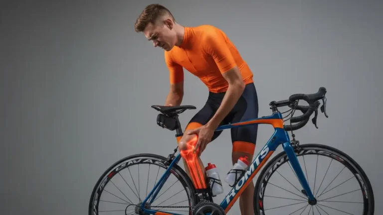 Cyklista masujący zewnętrzną część kolana z bólem IT band syndrome
