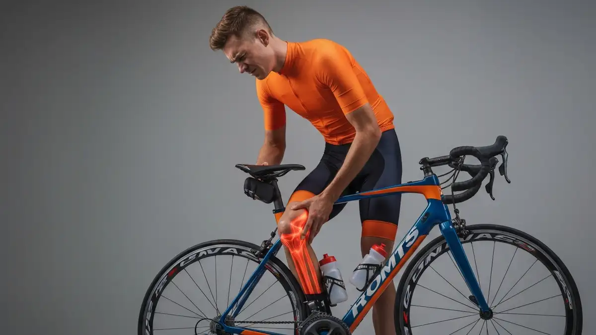 Cyklista masujący zewnętrzną część kolana z bólem IT band syndrome