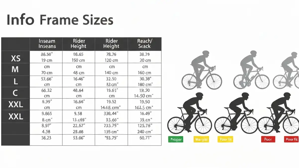 Tabela rozmiarów rowerów od XS do XXL z pomiarami ramy w centymetrach i калъремни miary tułowia cyklisty