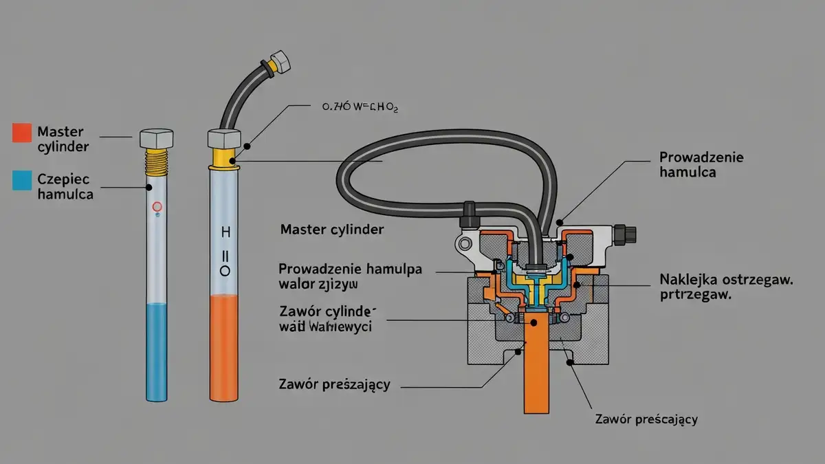 Porównanie oleju mineralnego i DOT w hamulcach rowerowych - butelka oleju czerwonego i DOT żółtego