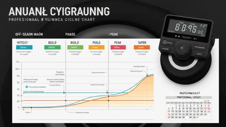 Kalendarz roczny cyklu treningowego kolarza z czterema fazami: off-season, build, peak i taper; sport cycling training periodization chart