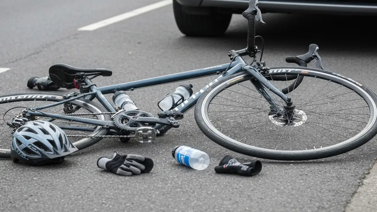 Rowerzysta uczestniczący w wypadku z samochodem na jezdni - dokumentowanie zdarzenia