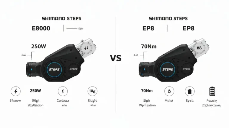 Porównanie silników Shimano Steps E8000 i EP8 - wizualna grafika z parametrami technicznymi