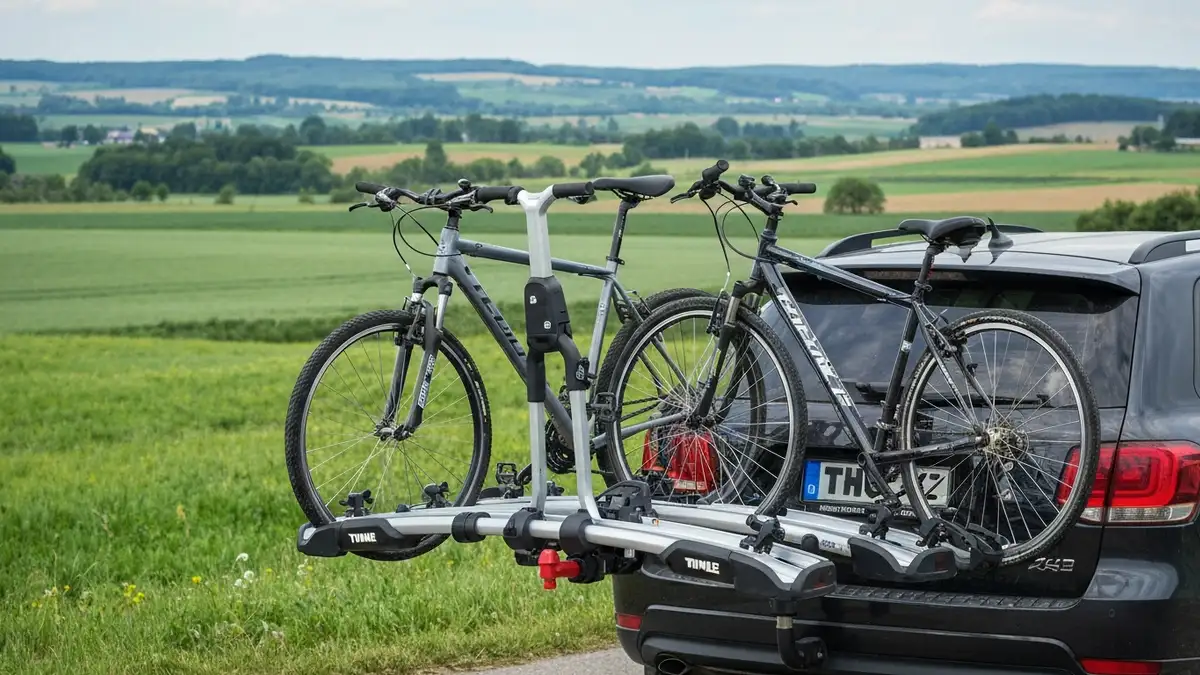 Bagażnik rowerowy Thule VeloSpace XT montowany na haku samochodu z trzema rowerami