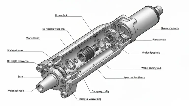 Rozkład dolnej nogi widelca RockShox z zaznaczeniem oleju, uszczelnień i elementów wewnętrznych